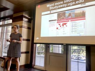 Sarah Quinn gives presentation on studying abroad.